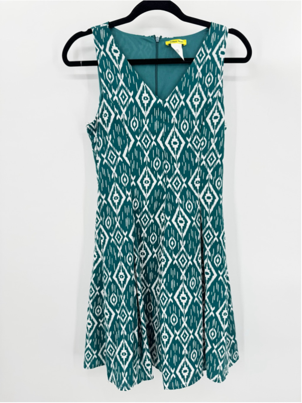 Green Ikat Print Dress Sleeveless A Line Midi Skater Style Yellow Star NEW